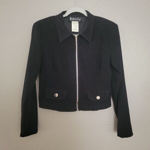 All That Jazz | Vintage Full Zip Black Lined Blazer Jacket Silver Collar 90s Y2k